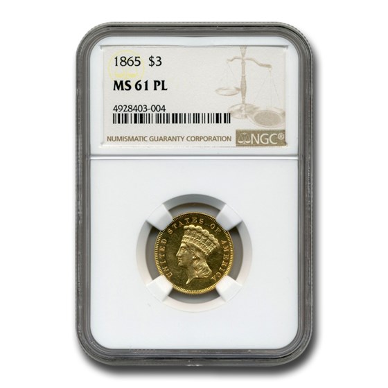 1865 $3 Gold Princess MS-61 NGC (PL) 1865 $3 Gold Princess MS-61 NGC (PL)